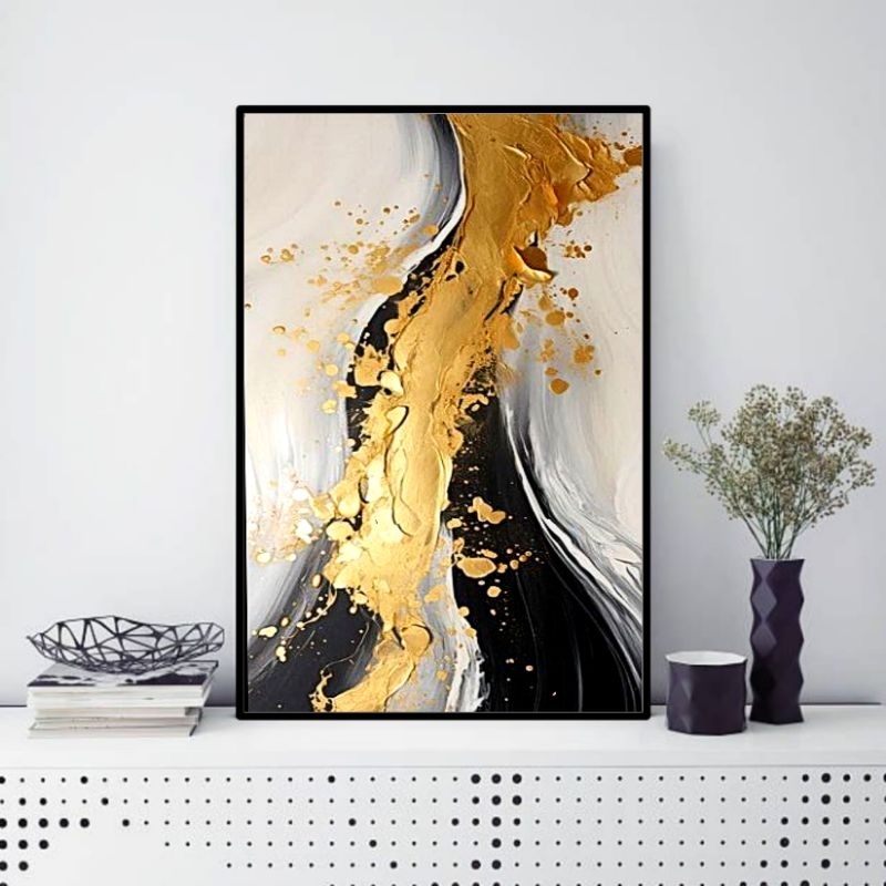 lukisan abstrak digital printing kanvas print dekorasi rumah hiasan dinding modern tema abstrak hita