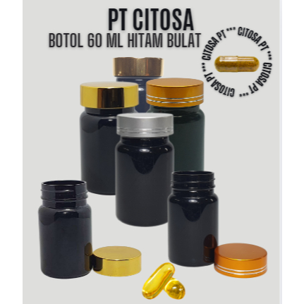 Botol Obat 60 ml Hitam Alumunium / Botol 30 Kapsul Hitam / Botol Vitamin