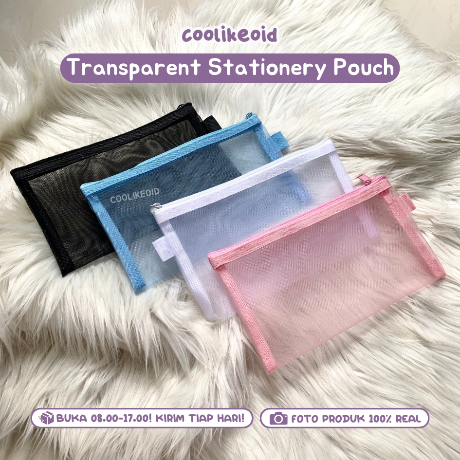 

[READY] Kotak Pensil Transparant Portabel Tempat Pensil Jaring Resleting Stationery A4 A6 Tas Kosmetik Tas Penyimpanan