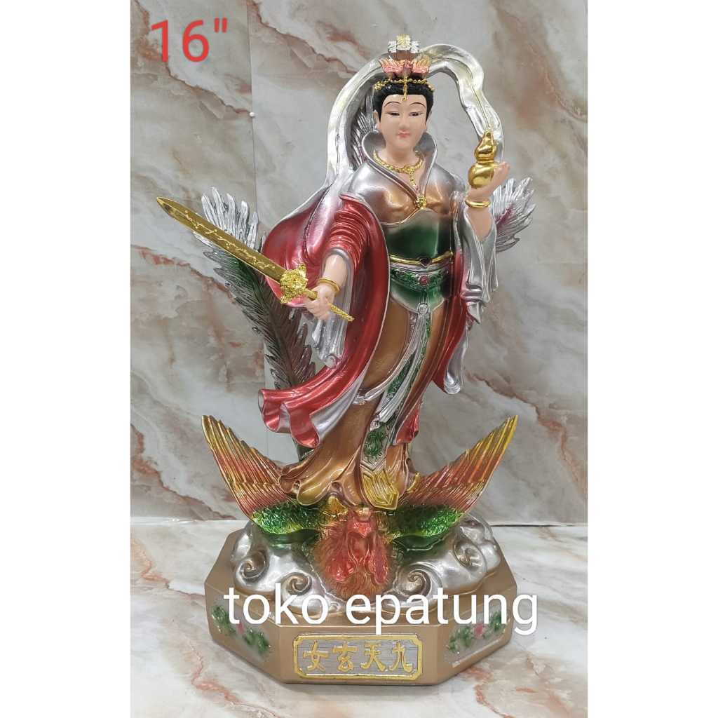 patung dewi qiu tien niu niu /Jiu Tian Xuan Nü - fiber - 16 inch - silver - 25