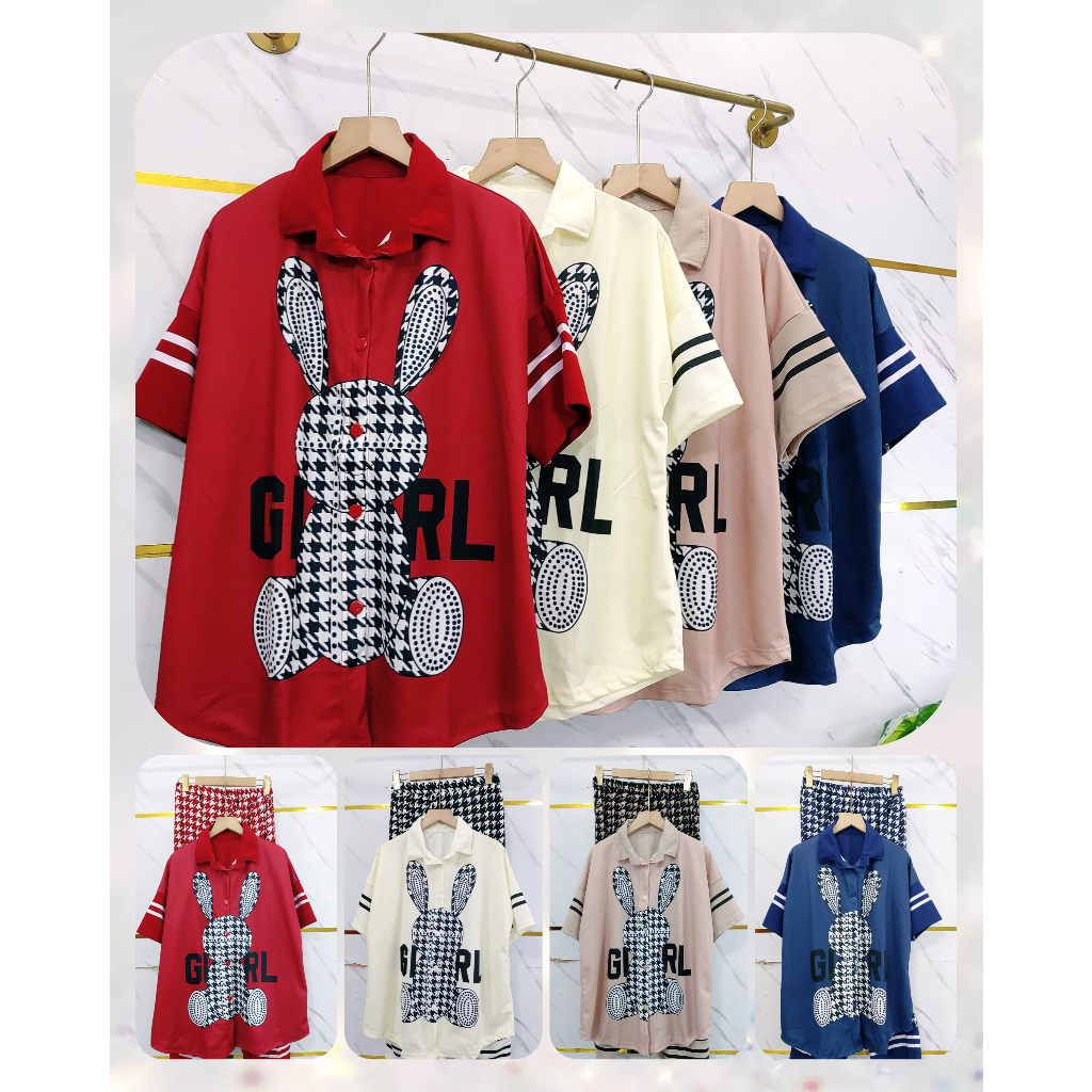 YM yimie fashion setelan oneset wanita dewasa || crt 926-set kelinci abstrak & celana semi kulot (pr