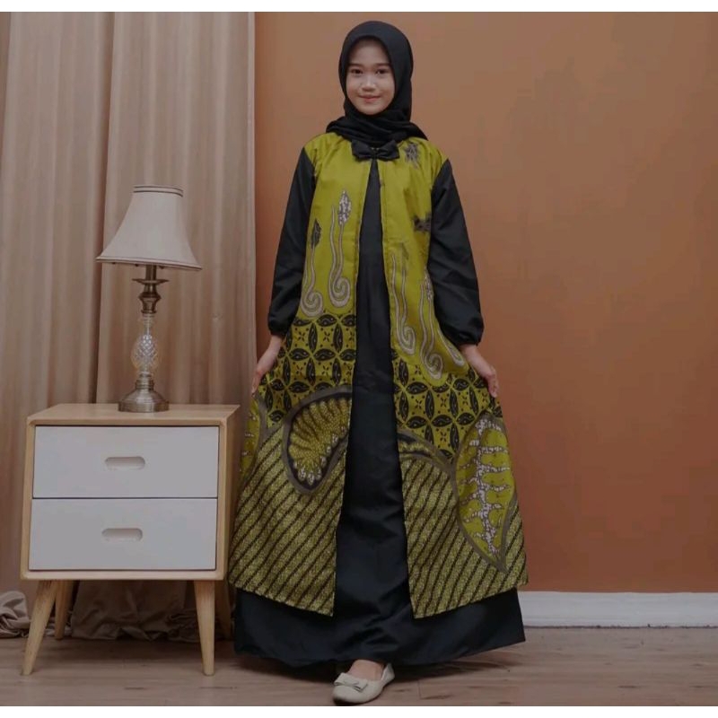 Gamis Katun Kombinasi Batik Anak Perempuan Usia 7 sampai 14 tahun Model Kekinian