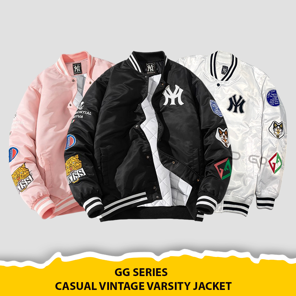 JUMPSHOT Jaket Varsity Baseball Pria Wanita  Motif Gambar Full Bordir