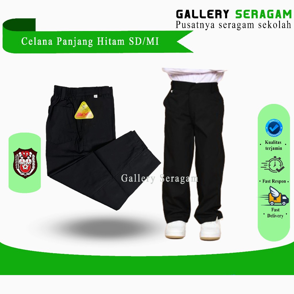 PROMO Celana Hitam Panjang Pria Anak Laki Bawahan Seragam Sekolah SD Madrasah Pinggang Karet