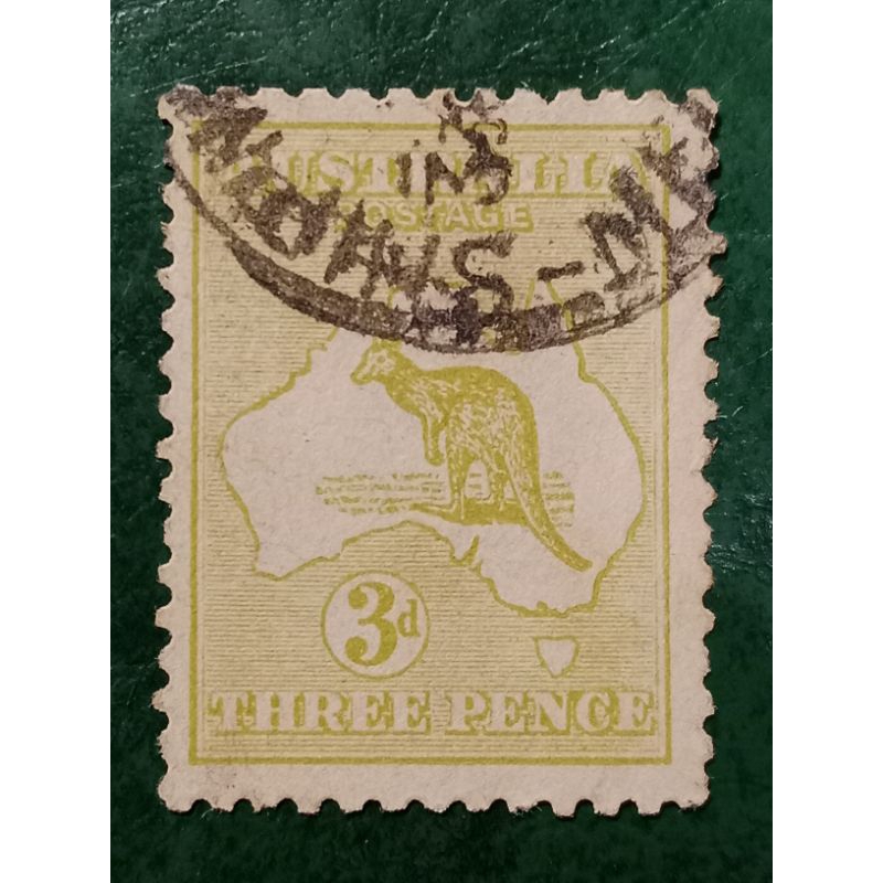 

Prangko Australia Kuno 3 Pence Watermark I seri kanguru & Map Tahun 1913 USED