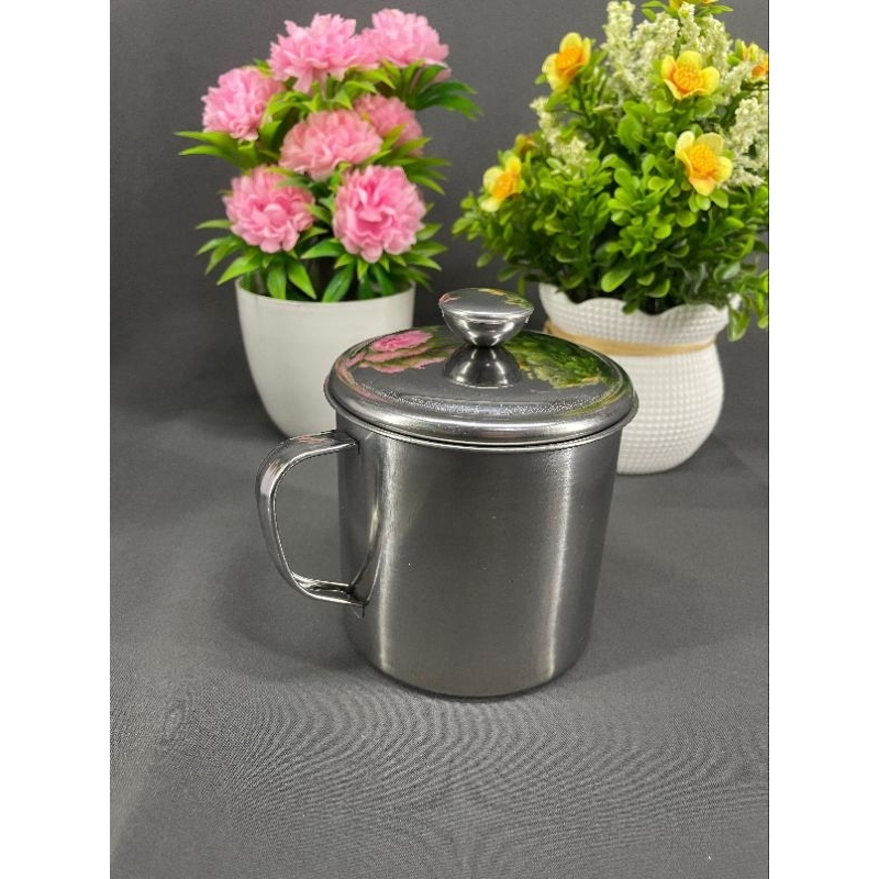 MUG KOPI JADUL/ CANGKIR KOPI JADUL DENGAN TUTUP 10CM STAINLESS