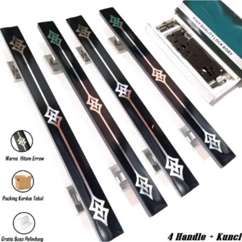 Full handle pintu hitam 60cm Set kunci pintu rumah kupu tarung