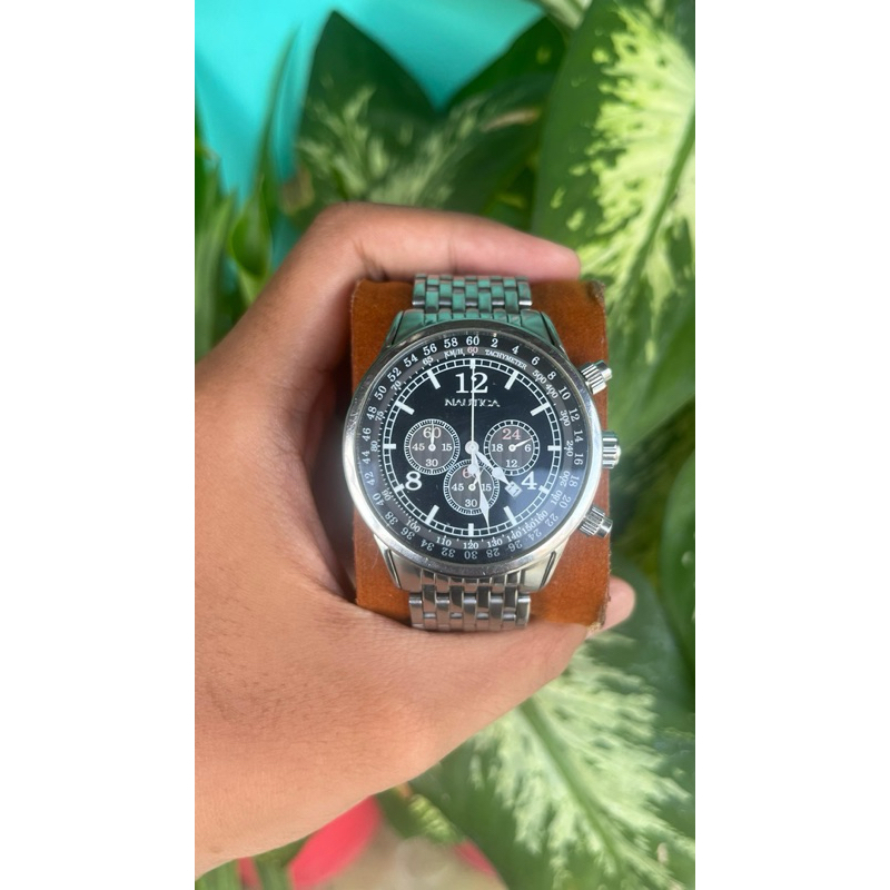jam tangan nautica cronograph rantai silver