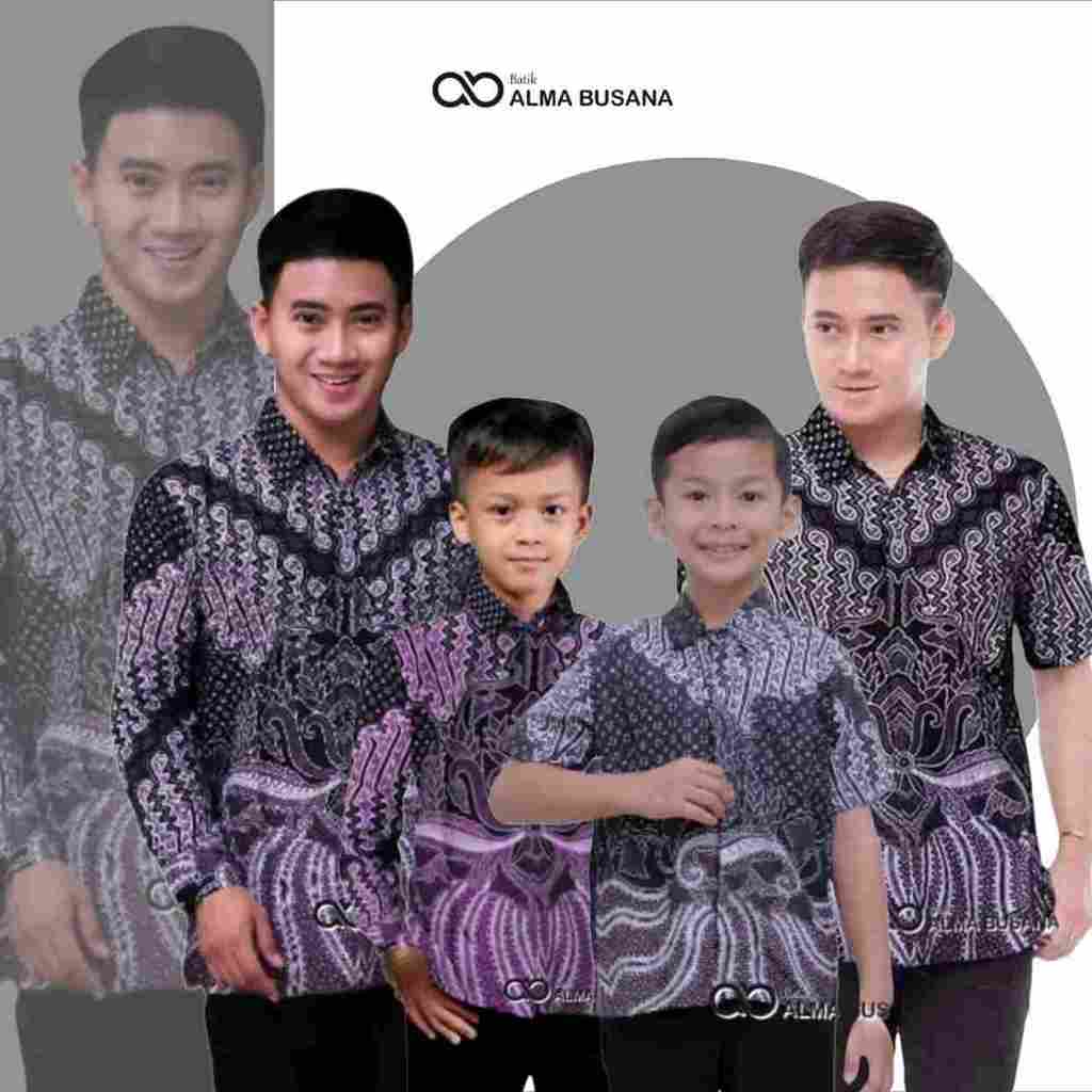 Kemeja Batik Anak Laki Laki Lengan Panjang Warna Ungu Lilac Batik Pria Motif Krispati Couple Batik A