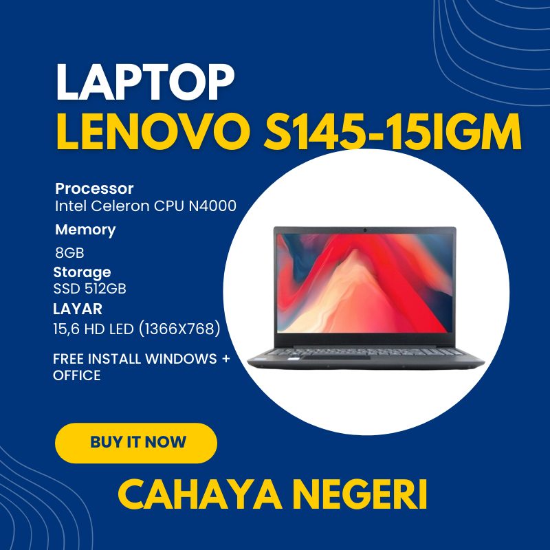 PROMO LAPTOP Lenovo S145-15IGM RAM 8GB SSD 512GB FREE INSTALL + TAS