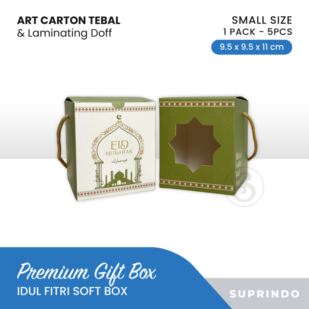 

(5 PCS) Premium Soft Box Lebaran Eid Mubarak SMALL uk. 9.5 x 9.5 x 11 cm