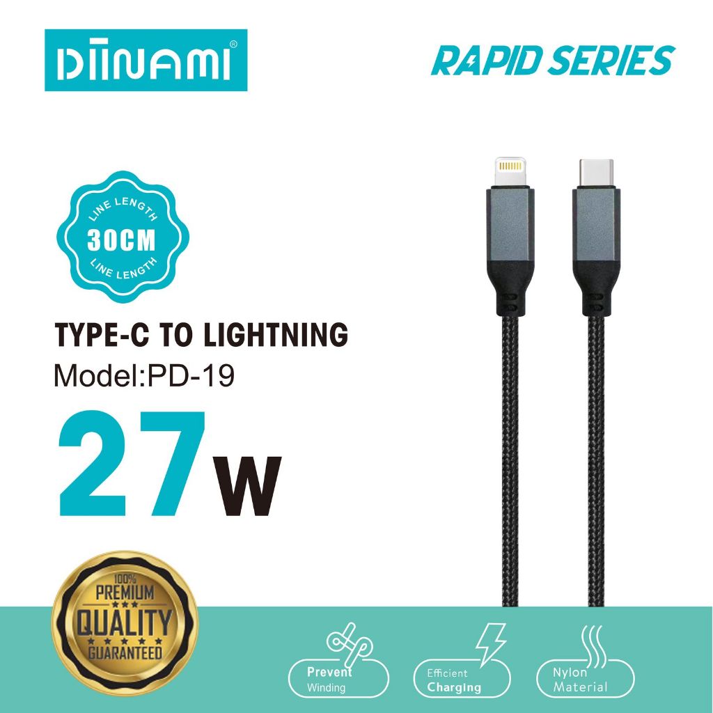 premium DIINAMI PD-19 Kabel Powerbank Pendek Type C to iphpnr QC Fast Charging 30CM