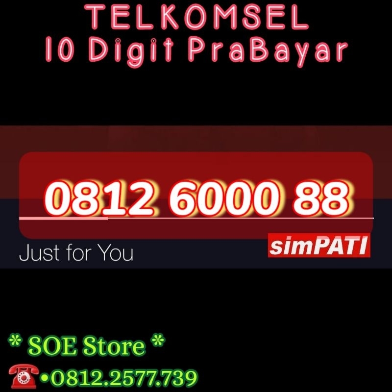 Simpati 10 Digit - Nomor Cantik Kartu Perdana - Telkomsel Prabayar - 812600088 - 126000 - 26000 - 60