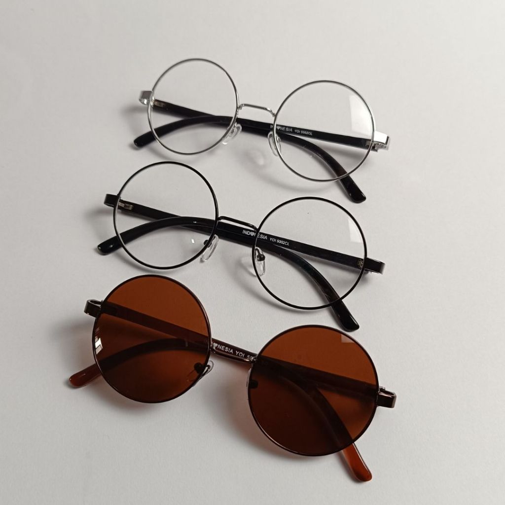 Kacamata Bulat John Lennon Sunglasses Pria Wanita Kacamata Boboho Lensa Bening