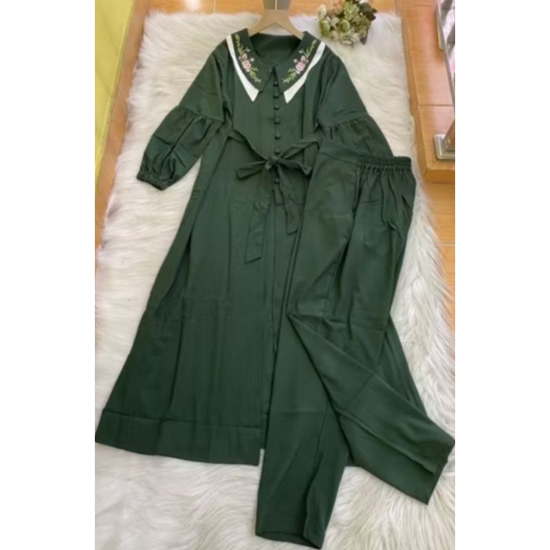 PREMIUM SETCEL LONG TUNIK HIJAU