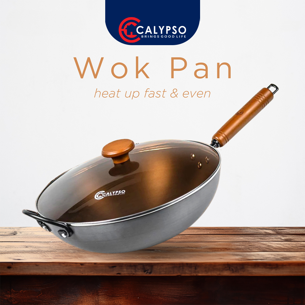 Calypso Wok Pan Kuali Wajan Anti lengket ukuran 32-36cm Anti Scrath Coating