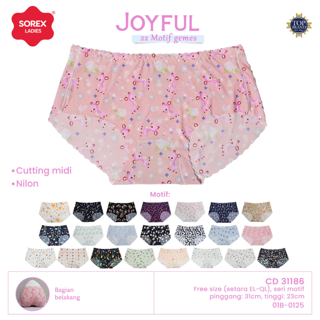 (2 & 3pcs) CD Wanita Sorex Seamless 31186 (Fit to XL) Tanpa Jahit Motif | Cd Basic kf