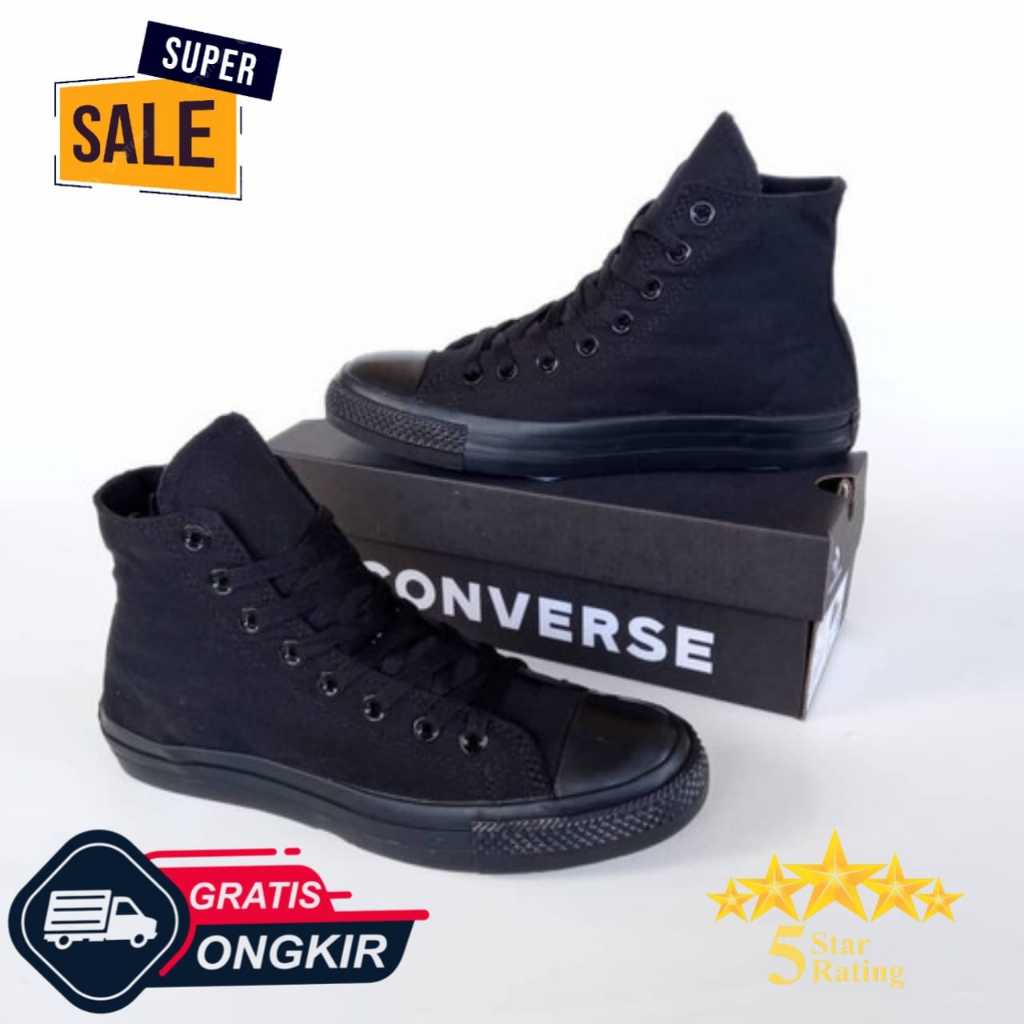 Sepatu Converse ALL STAR  high Full Black Classic/Sepatu Sekolah Converse Hitam Tinggi Boots Premium
