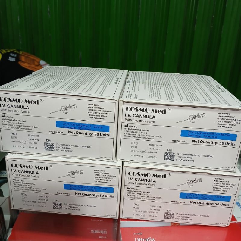 COSMOMED IV Cannula With Injection Port/ Iv Cannula 22G Without Injection Port 22G/ Iv chateter 22g