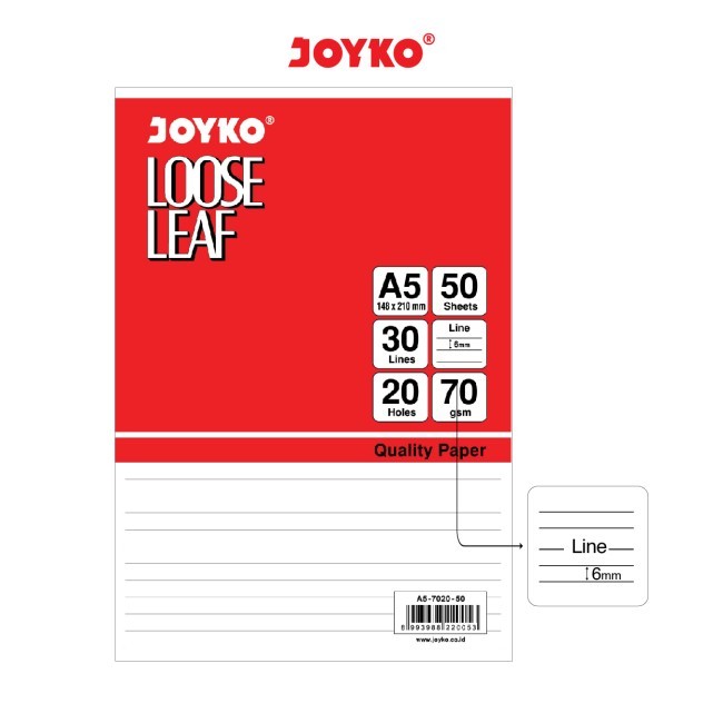 

LOOSE LEAF A5-7020 GARIS / KERTAS BINDER GARIS JOYKO