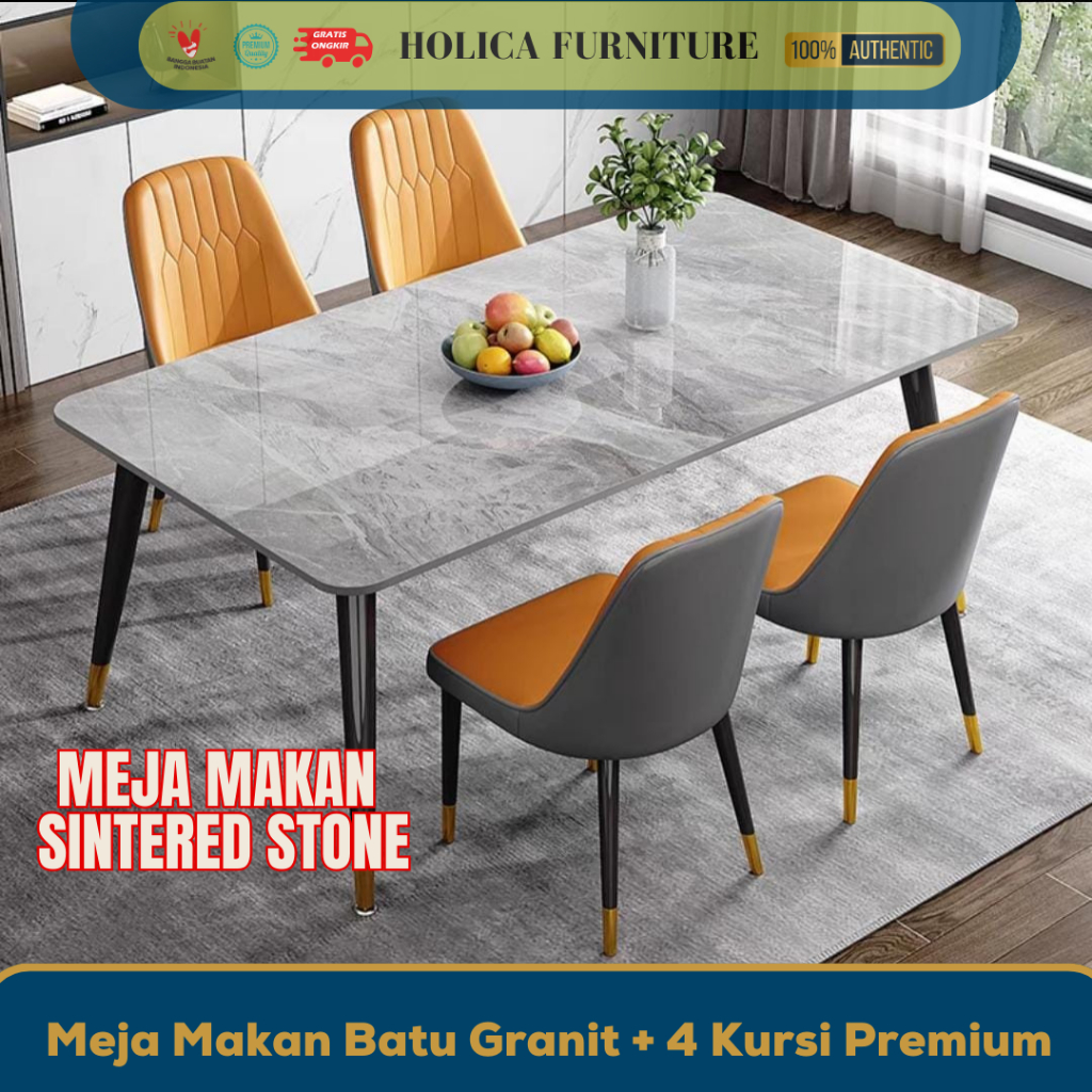 Meja Makan Set 4 Kursi / Meja Makan Estetik / Meja Makan Granit / Meja & Kursi Makan Murah