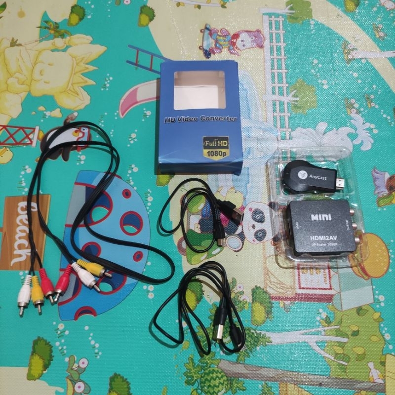 Paket Lengkap Layar hp ke tv analog HDMI dongle dan 2 AV