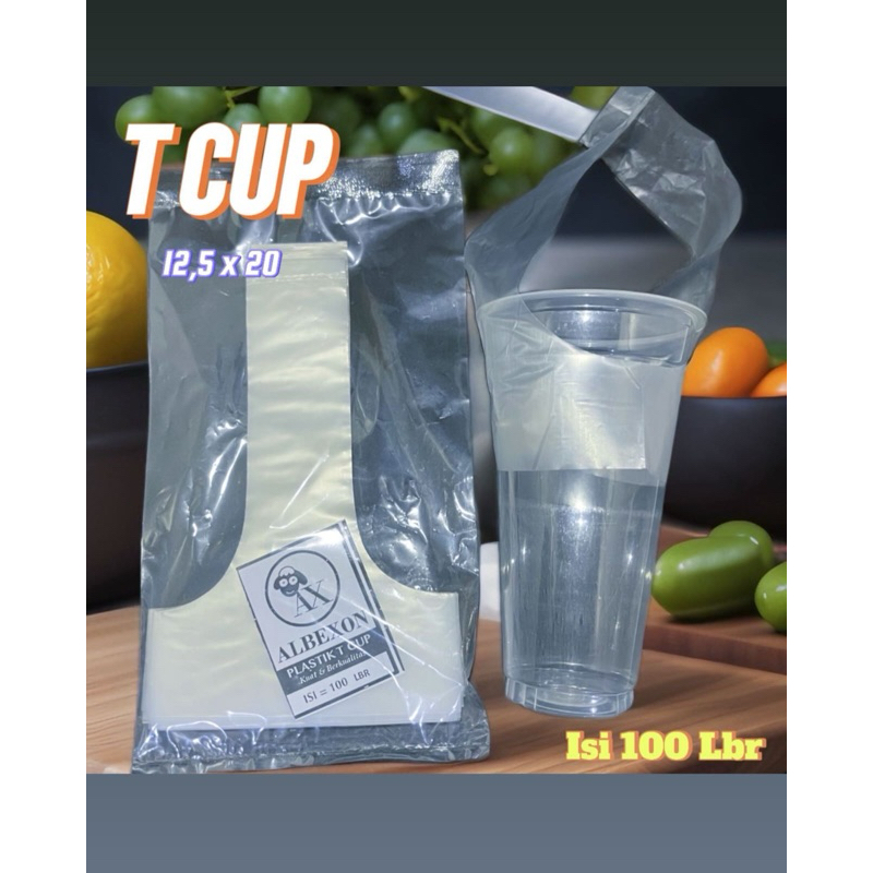 Plastik T cup kantong gelas minuman kresek plastik tenteng gelas takeaway