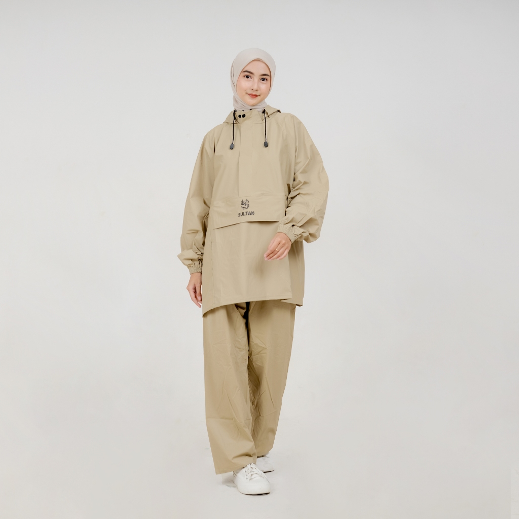 SULTAN Jas Hujan Kanguru Pria Wanita Setelan Baju + Celana Dewasa Cream