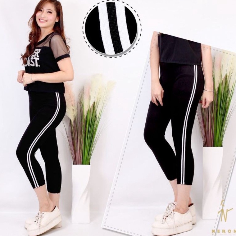 Oke Pr legging highwaist import list garis putih  leging list 2 garis  celana lejing wanita