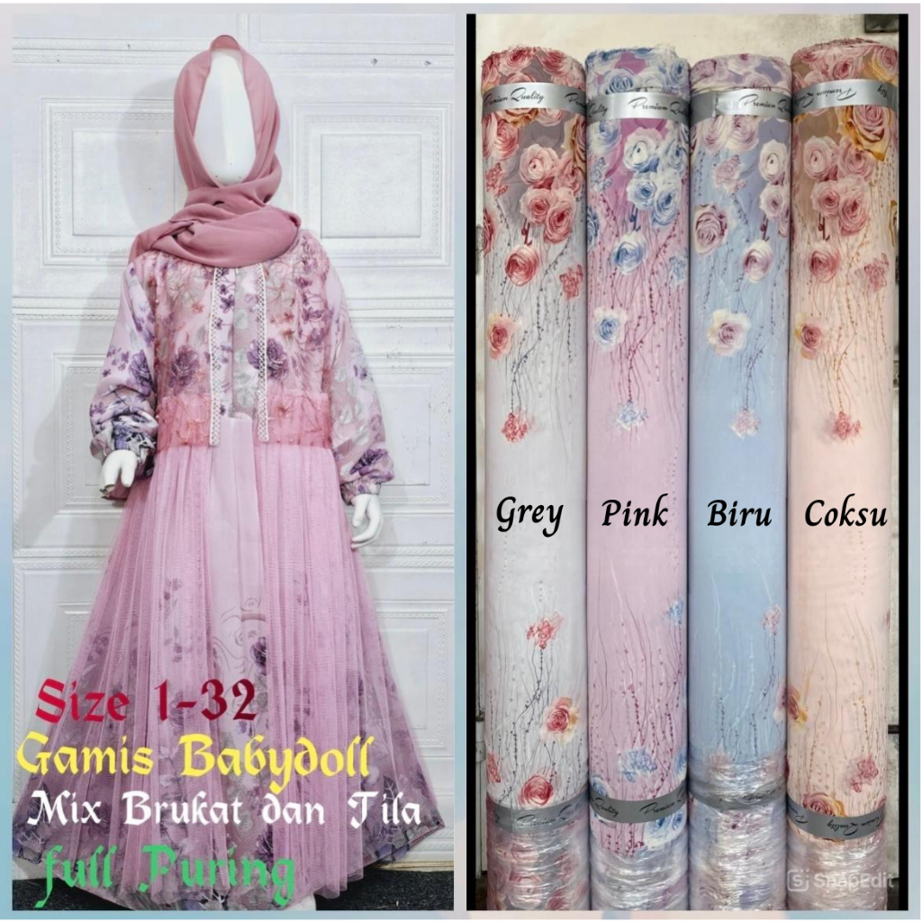 Gamis Ceruty Baby Doll Etnic Model Viral Anak Perempuan Usia 3-12 Tahun | Pakaian Premium Anak Cewek