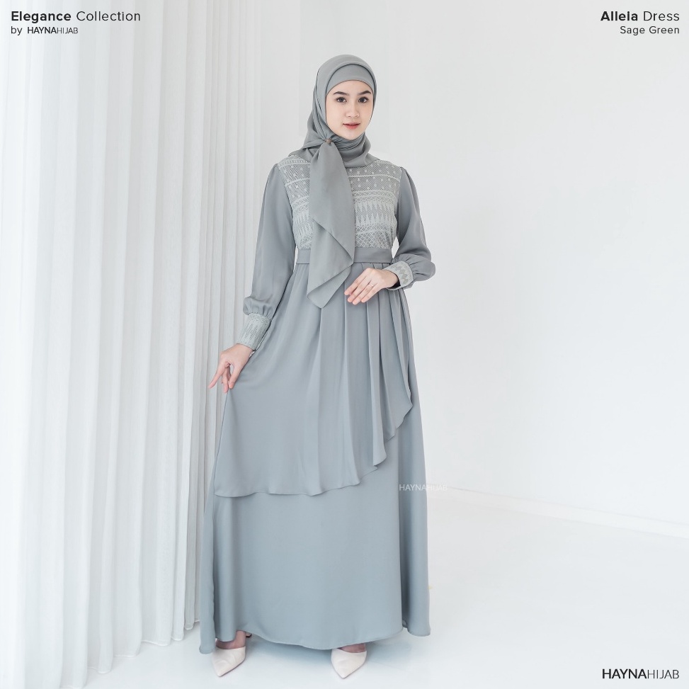 Koleksi Terbaru HAYNA Alleia Raya Dress Sage Green  Dress Kondangan Busui Friendly Gamis Wanita Musl