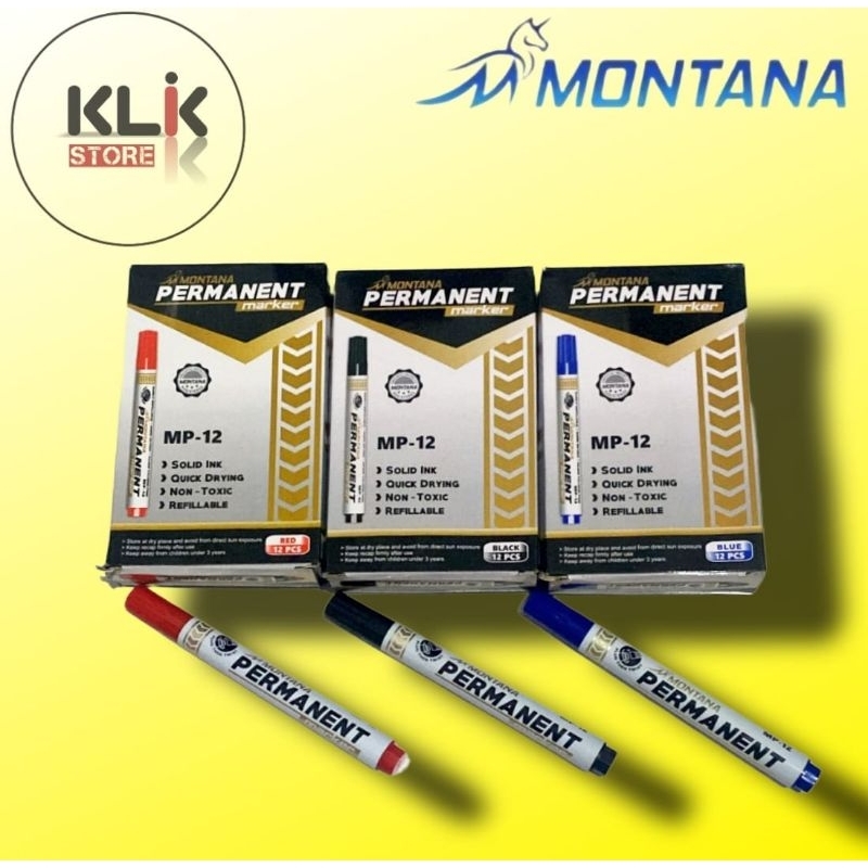 

Spidol Permanent Montana Hitam Biru Merah / Spidol Besar Permanen / Permanent Marker MP12