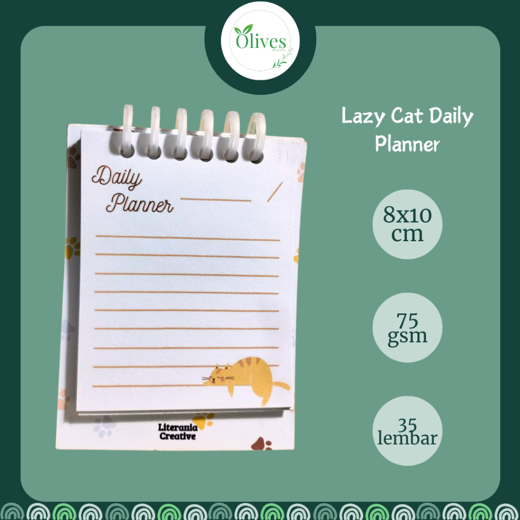 

Olives ❤️ Literania :Lazy Cat Daily Planner | Daily Planner Standing | Daily Planner Binder Ring | Cute Daily Planner