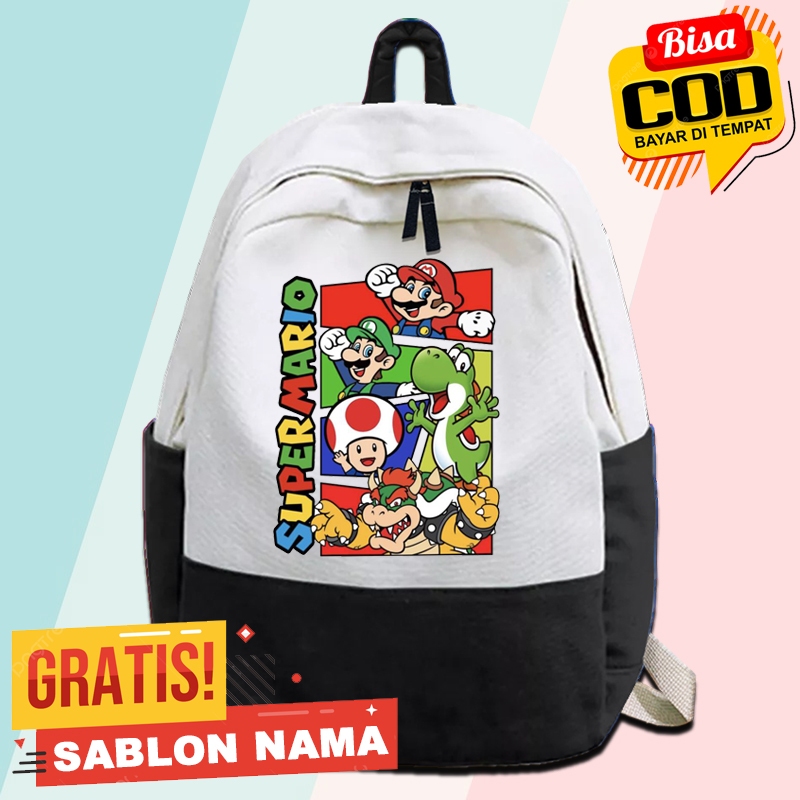 Tas Ransel Anak Super Mario / Tas Gendong Anak Sekolah TK SD Ngaji Laki Laki & Perempuan Custom Nama