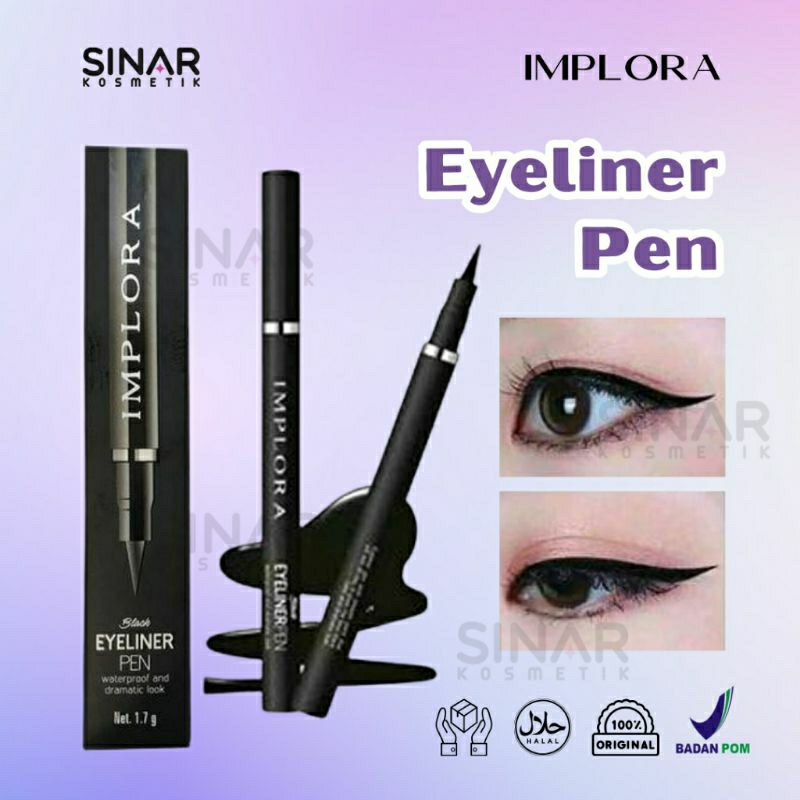 Eyeliner Pen Implora warna hitam pekat dan tahan lama