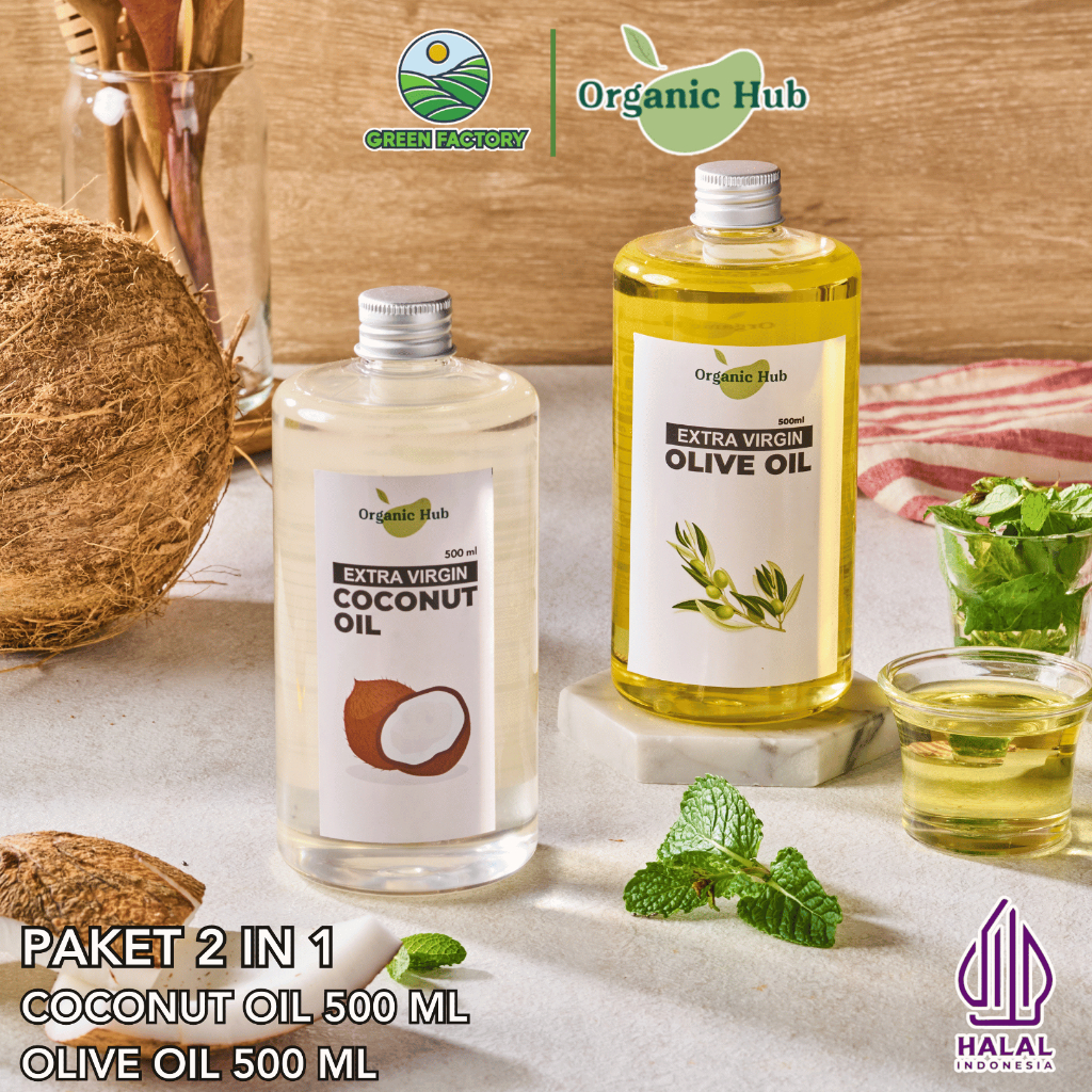 

Organic Hub Paket Hemat Minyak Zaitun Extra Virgin Olive Oil 500ml Minyak Kelapa Murni Extra Virgin Coconut Oil 500ml