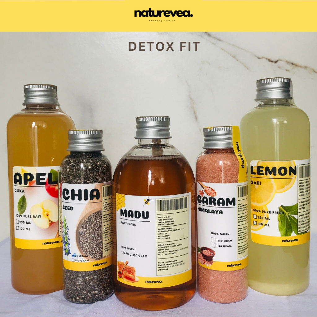 

Detox Fit 5 in 1 Hampers Lebaran Eid Hampers Madu Sari Lemon Cuka Apel Chia Seed Garam Himalaya