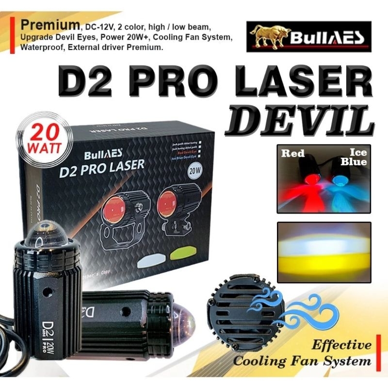 Lampu sorot Bullaes D2 Pro 20W Mini Laser Devil Eye Sepasang.