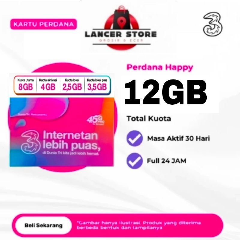 Perdana Tri Three Happy 12GB