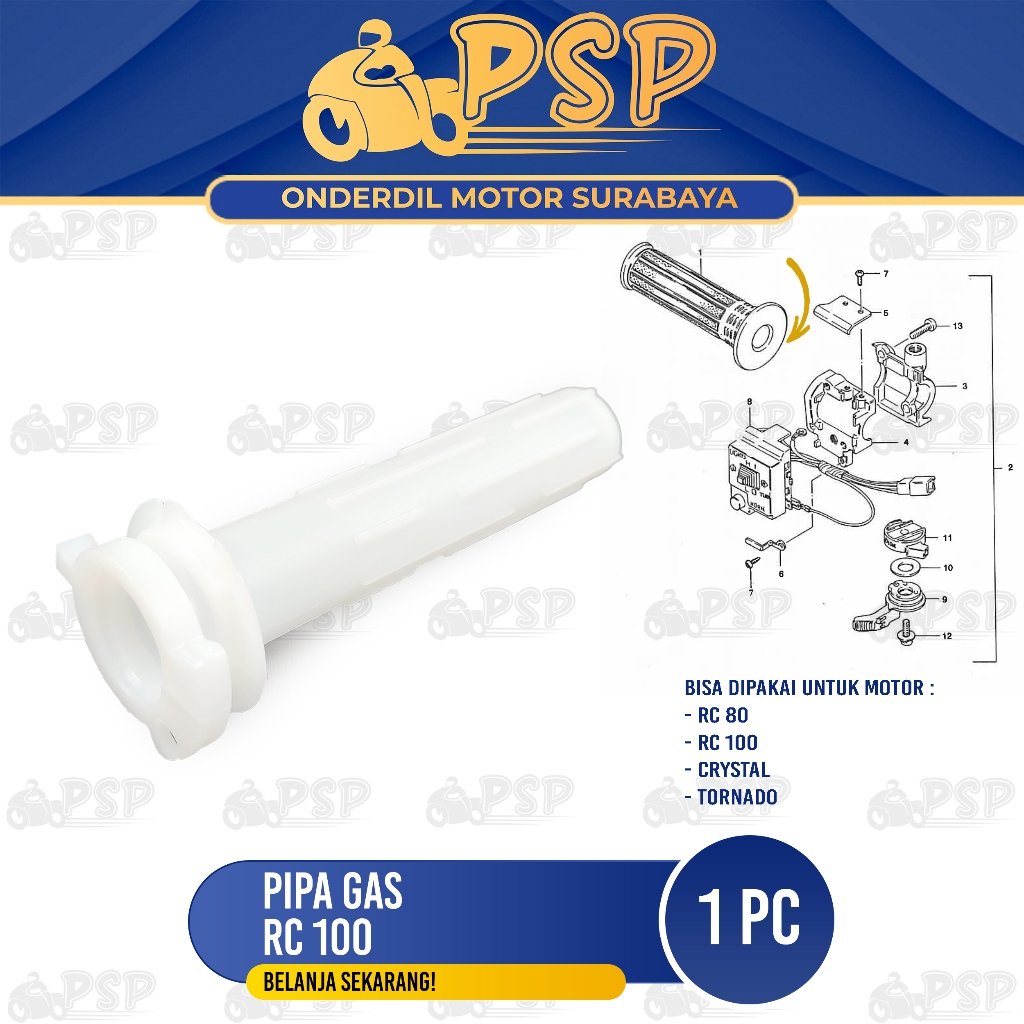 Pipa Gas RC 100 - Selongsong Slongsong Putihan Mika Gas Suzuki RC 80 Crystal Tornado