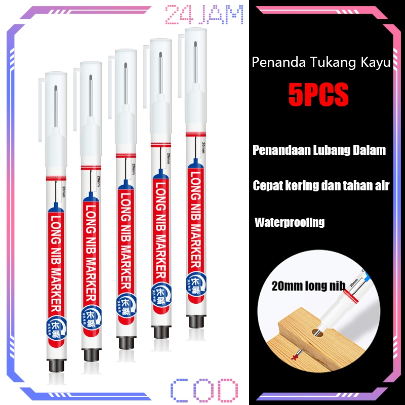 

5pcs Spidol Kepala Panjang Putih Hitam Sepidol Marker Serbaguna Penanda Kayu Kepala Panjang