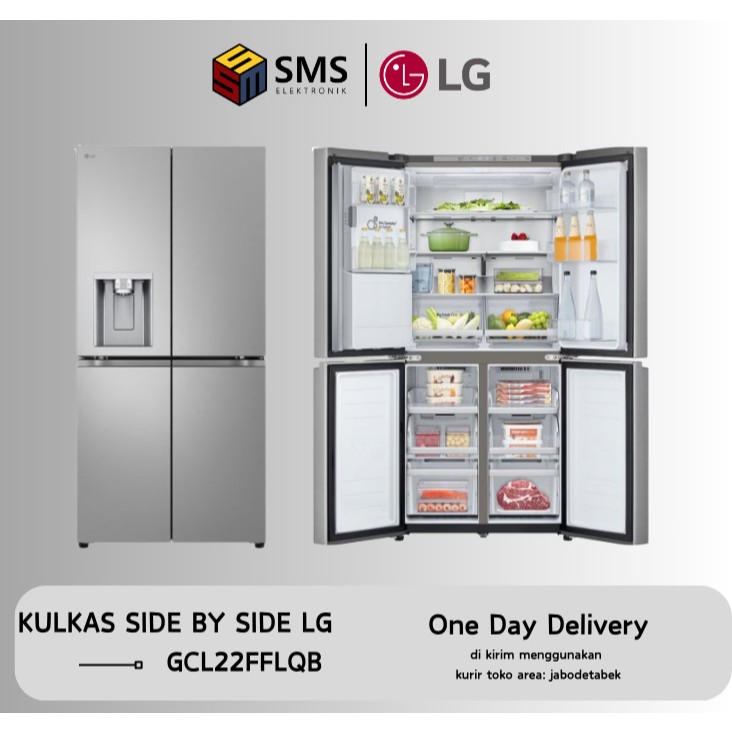 LG GC-L22FFLQB KULKAS MULTIDOOR INVERTER 4 PINTU 570L WITH UV NANO DISPENSER LG GCL22FFLQB // LG GCL