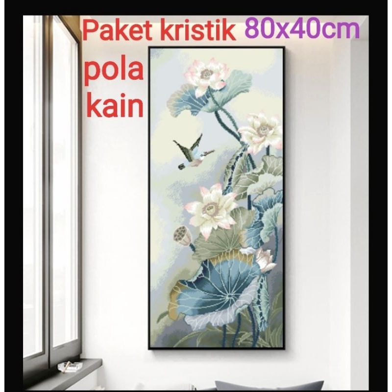 Paket kristik lotus wallflower pola kain bunga lili teratai flower hummingbird cross stitch kit kera