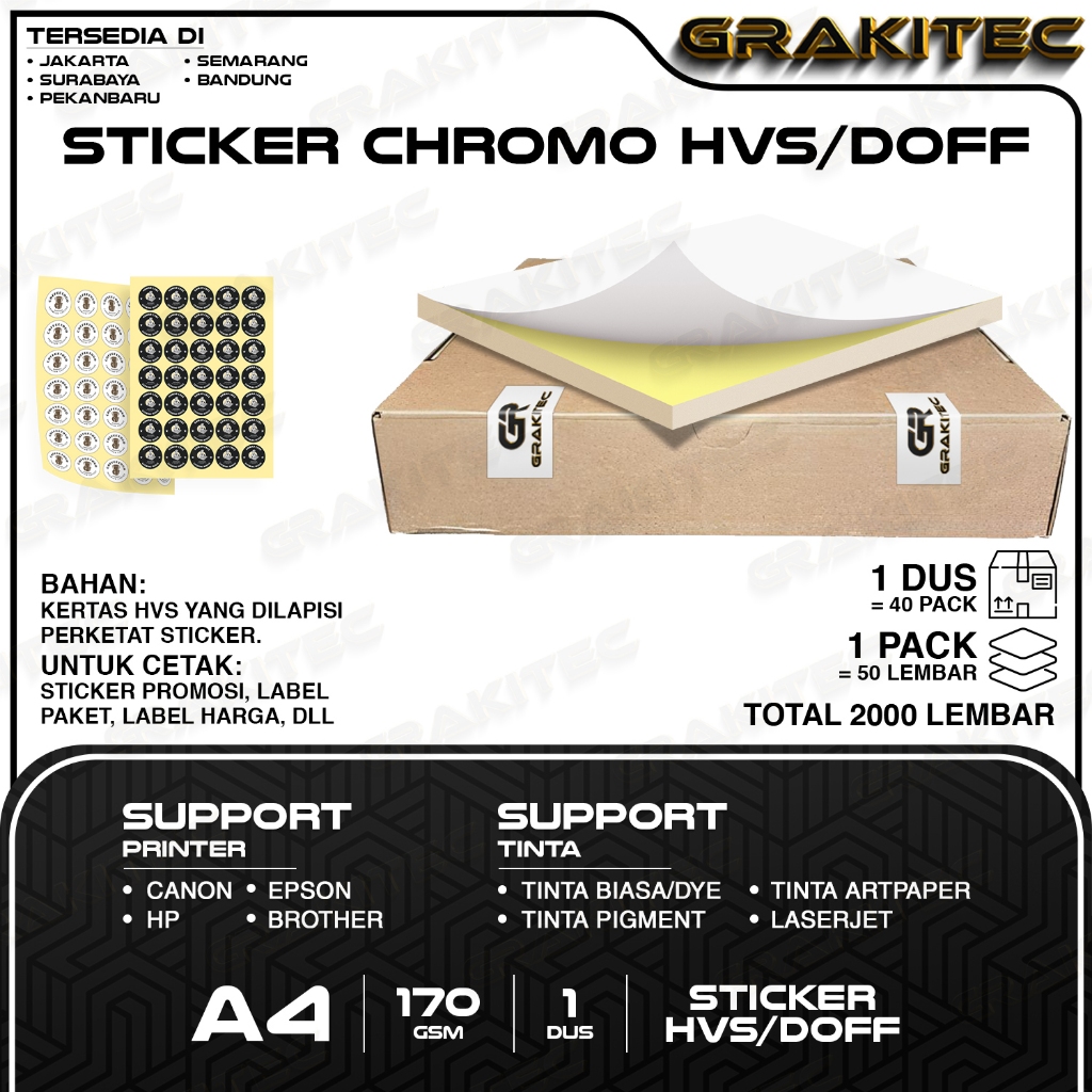 

Sticker Chromo A4 Glossy / Doff HVS 500 / 2000 Lembar Stiker Kromo, bontak, CTS, Cast-coated Cromo Inkjet Laserjet