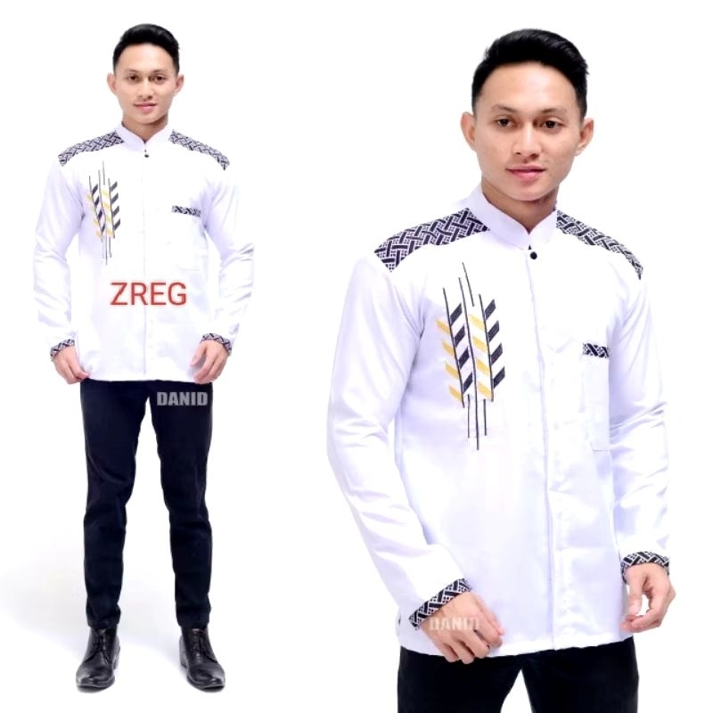 TERBARU BAJU KOKO LENGAN PANJANG PUTIH  KOMBINASI BORDIR