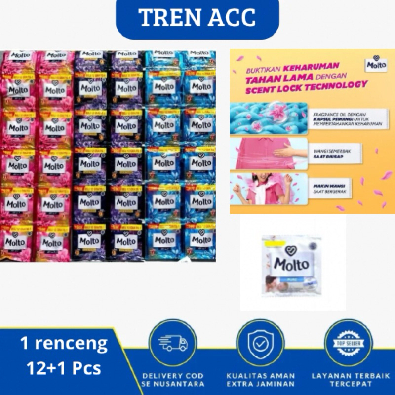 MOLTO 500 PEWANGI PAKAIAN SACHET / 1 RENCENG ISI 12 /Molto Pewangi Sachet 500 an Isi 12 pcs All Vari