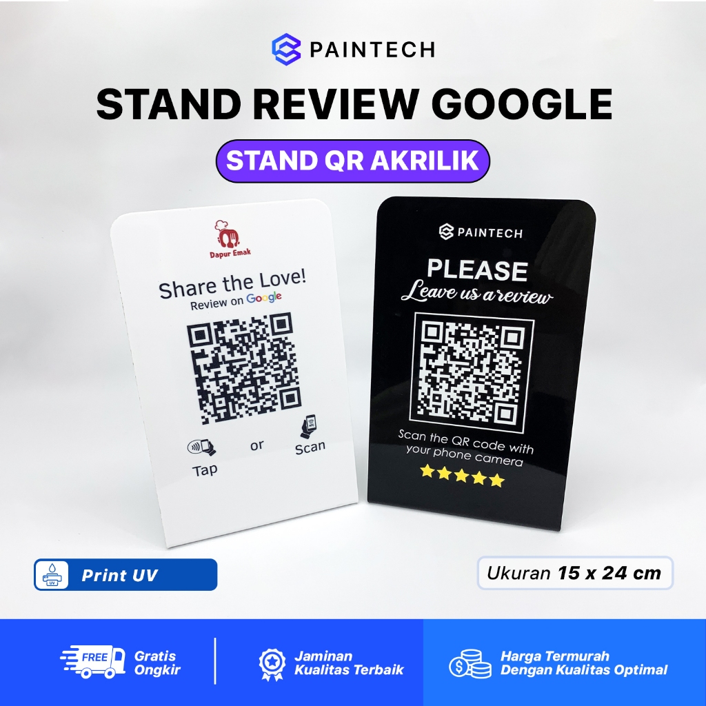 

Paintech Akrilik Stand QR Google Review – Cocok untuk Kasir, Meja Toko & Cafe | 15x24 cm