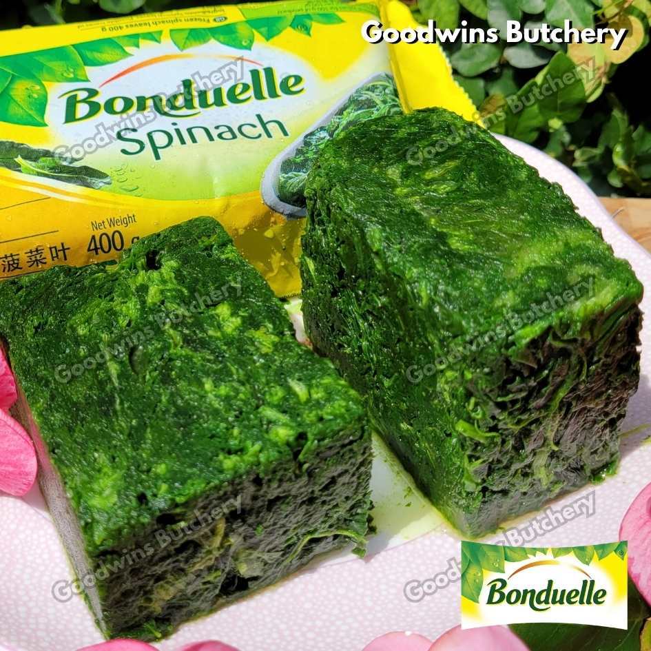 

Frozen SPINACH LEAF Bonduelle France imported SAYUR BAYAM BEKU 400gr