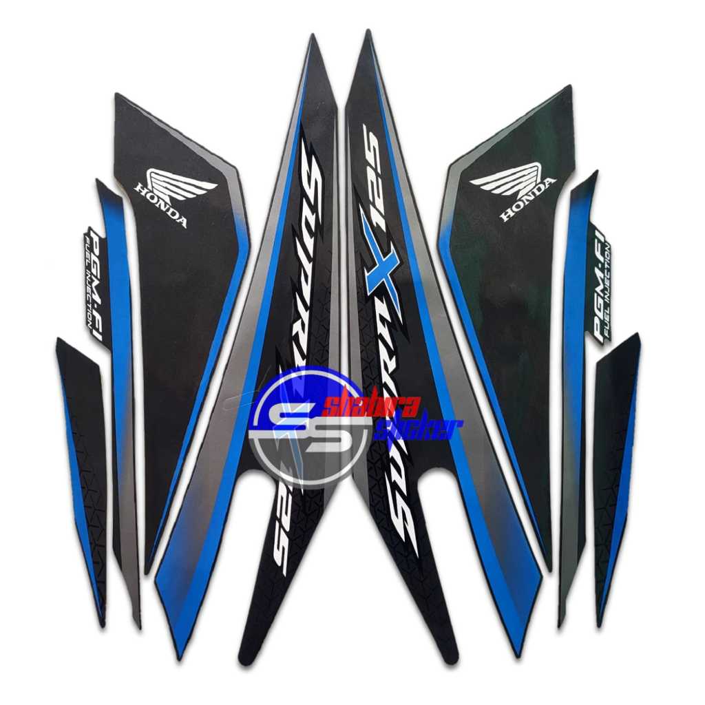 STRIPING MOTOR SUPRA X 125 FI 2017 2018 HITAM BIRU STANDAR FULLSET