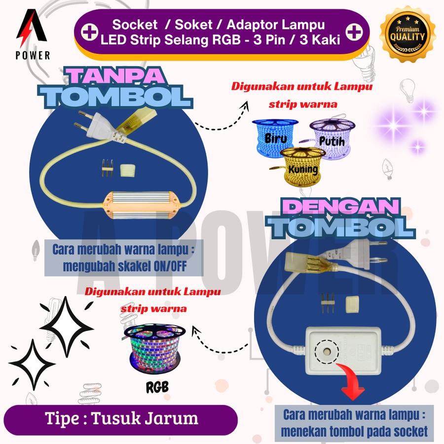 Socket / Soket / Adaptor Lampu LED Strip Selang RGB - 3 Pin / 3 Kaki